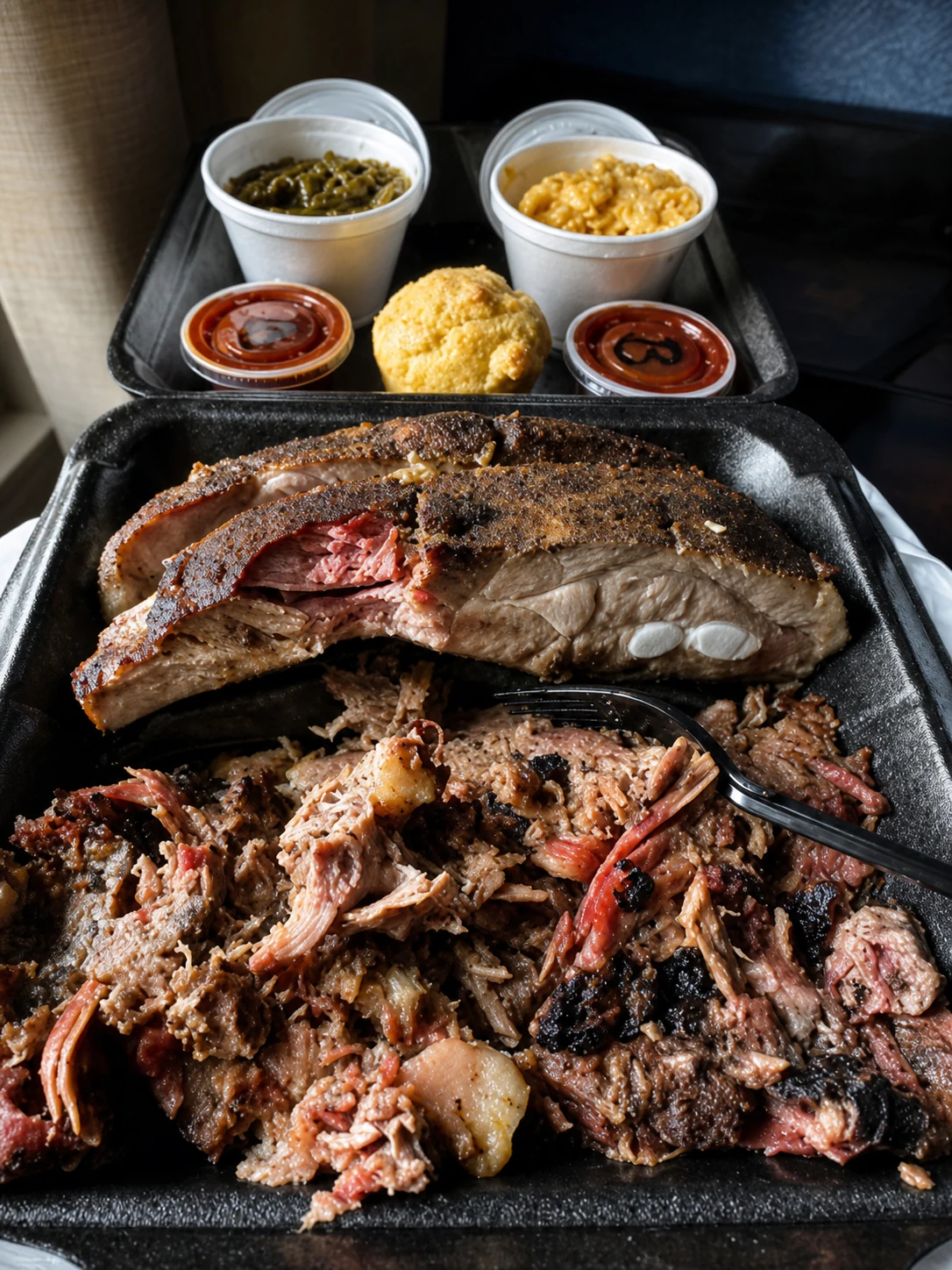 A Chopper's BBQ plate with smoked meats and sides